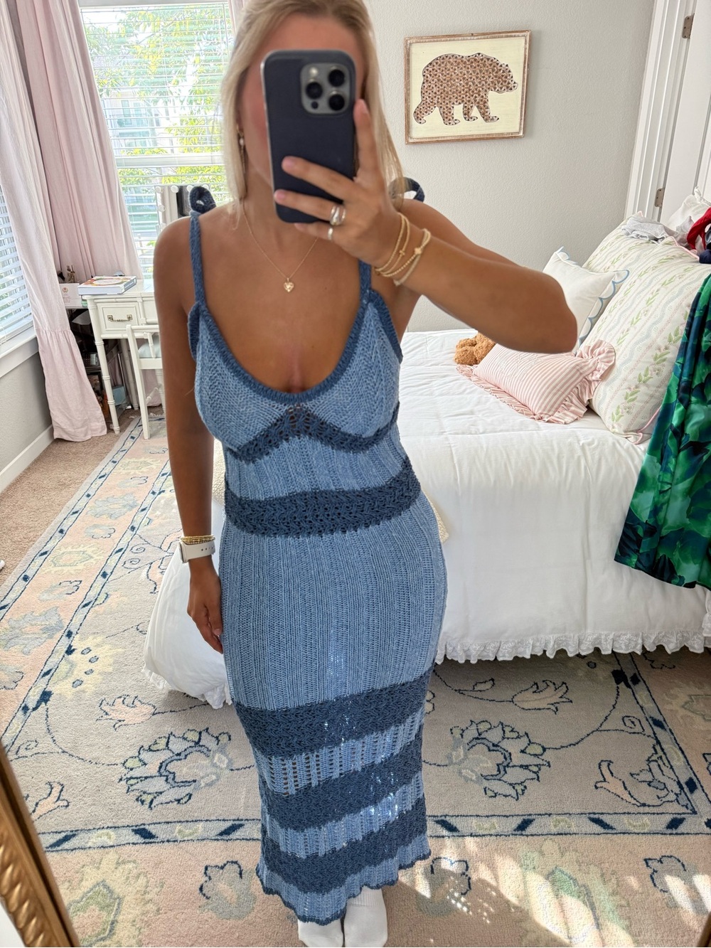 Ramy Brook Blue Two-Tone Knit Maxi Dress with Tie Straps - Picture 3 of 3